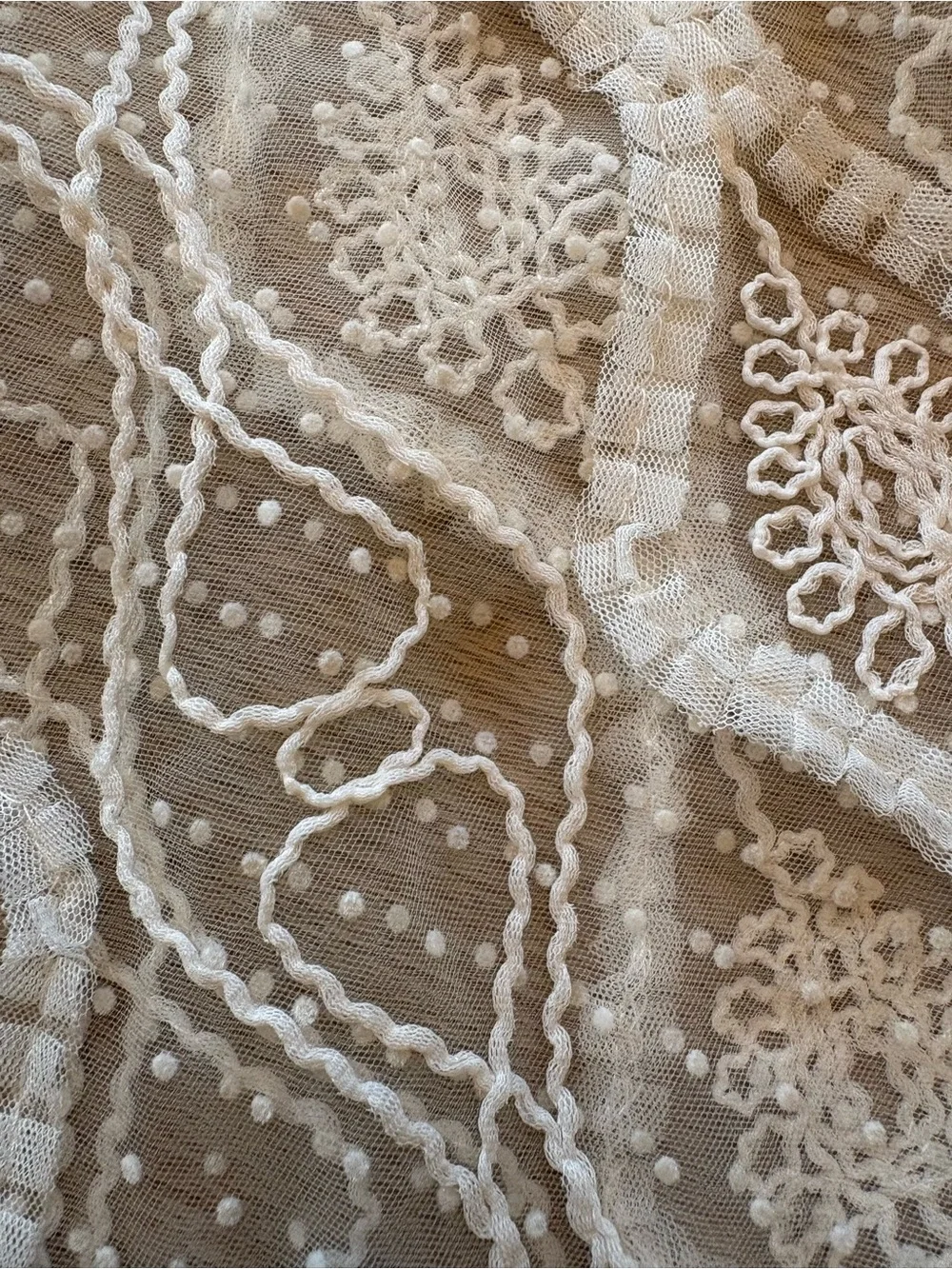 NWT Zara Sheer Ivory Lace Blouse With Ivory Embroidery